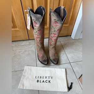 LIBERTY Black Floral Embroidered Cowboy Boots